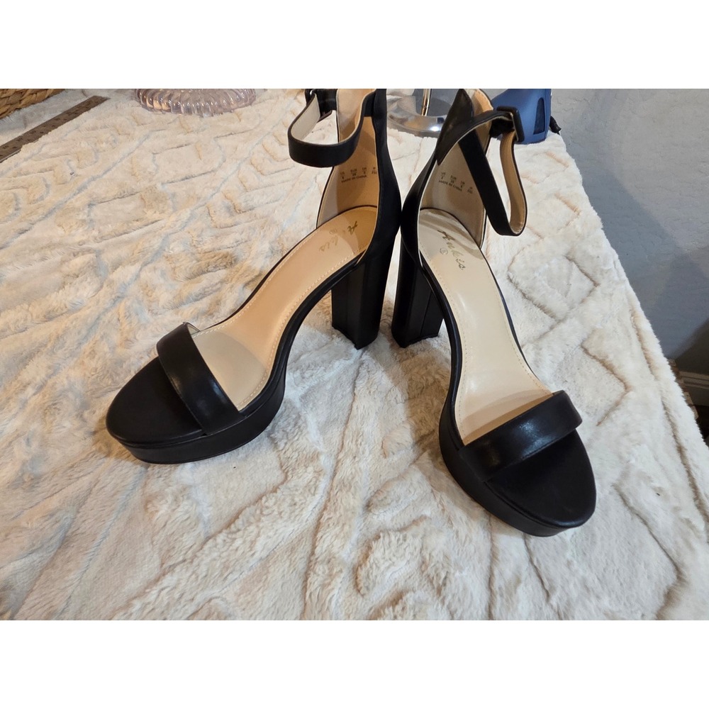 Ankis Black Platform Block Heel Sandals Ankle Strap Dress Shoes Womens 8